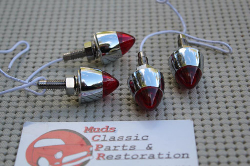 Red Lighted Chrome Bullet License Plate Fasters Bolts Hot Rod Rat Street Rod