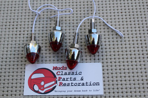 Red Lighted Chrome Bullet License Plate Fasters Bolts Hot Rod Rat Street Rod