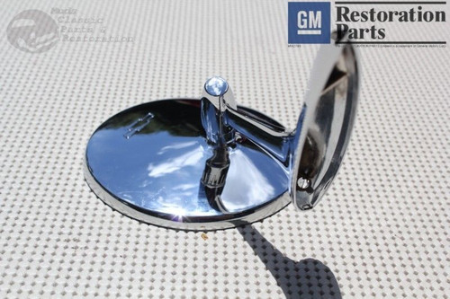 Round Bowtie Outside Rearview Mirror Ribbed Base Chevy Chevelle Impala Nova New