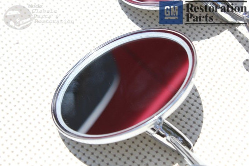 Round Bowtie Outside Rearview Mirrors Ribbed Base Chevy Chevelle Impala Nova New