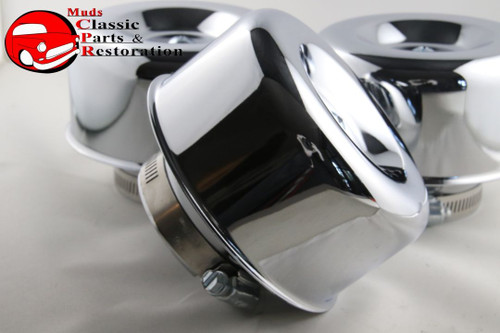 Smooth Chrome Hot Rat Rod Style Air Cleaners 2 Barrel 2 5/8" Custom Chevy Ford