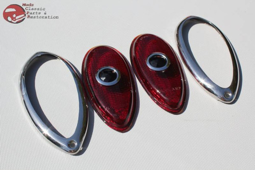 Tear Drop Blue Dot Lens Bezel Set Ford Hot Rat Street Rod Custom Car Truck New