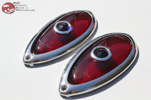 Tear Drop Blue Dot Lens Bezel Set Ford Hot Rat Street Rod Custom Car Truck New