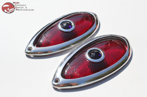 Tear Drop Blue Dot Lens Bezel Set Ford Hot Rat Street Rod Custom Car Truck New