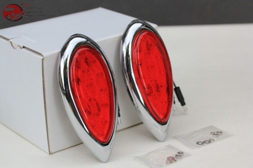 Tear Drop Style Red Led Clearance Marker Lights Bezels Hot Rat Rod Custom Truck