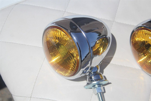 Vintage Style Fog Light Lamps Tear Drop 12 Volt Chrome Amber Hot Rod Truck Pair