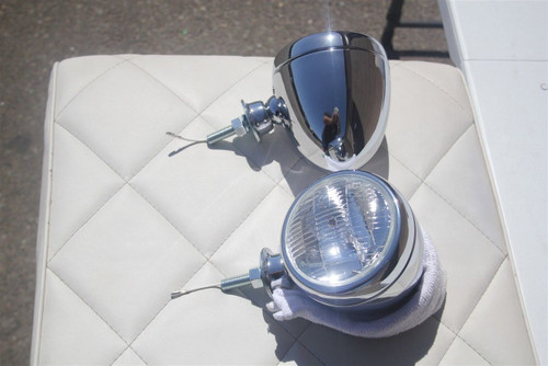 Vintage Style Fog Light Lamps Tear Drop 12 Volt Chrome Clear Hot Rod Truck Pair