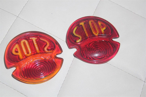 Model A Custom Hotrod Tail Light Lamp Lens Red Glass Stop Script Letter New Pair