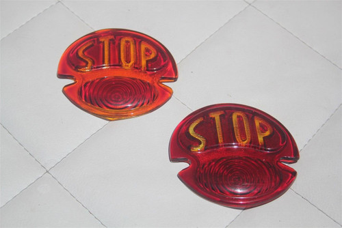 Model A Custom Hotrod Tail Light Lamp Lens Red Glass Stop Script Letter New Pair