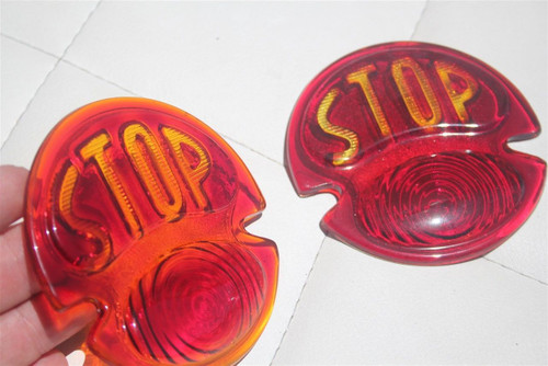 Model A Custom Hotrod Tail Light Lamp Lens Red Glass Stop Script Letter New Pair