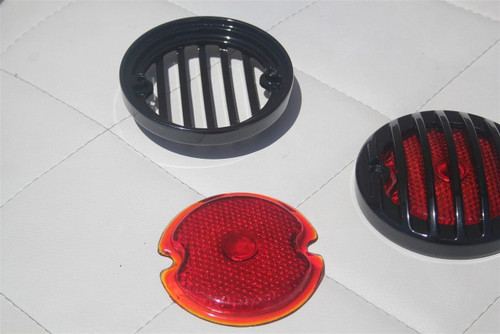 33-36 Ford Tail Light Lamp Lenses W Custom Black Grill Bezels Hot Rod Set Of 4