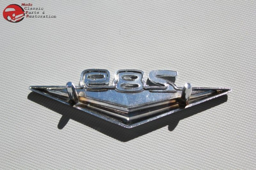64-66 Mustang 289 V Script Fender Emblem Ornament Stud Mount w Clips Chrome