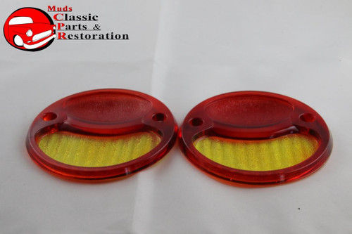 28-31 Ford Model A Tail Light Lamp Turn Signal Glass Lenses Red Amber New Pair