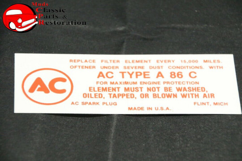59-61 Impala 283 & 348 Air Cleaner Service Instructions Decal Filter # A86C