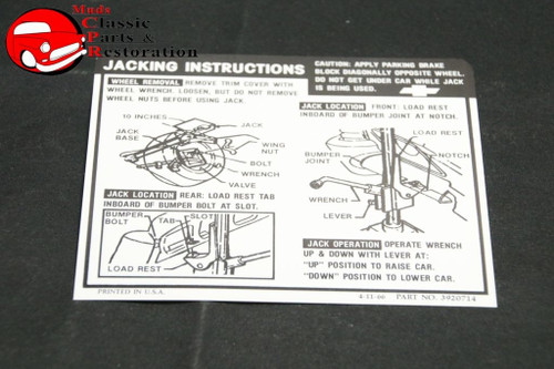 68 Impala Hardtop & Sedan Jack Instructions Decal Gm#3920714