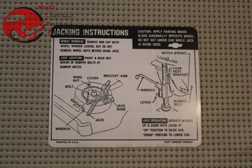 69 Chevelle Ss Sedan & Convertible Trunk Jack Instructions Decal Gm#3968534