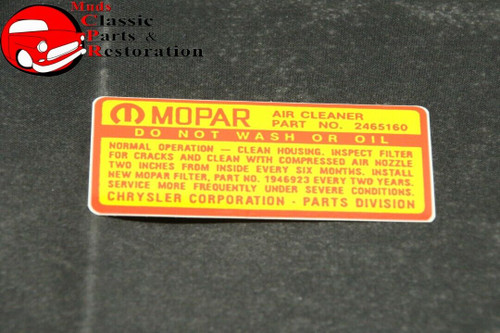 66 Mopar Plymouth Dodge Air Cleaner Decal - 383-4V