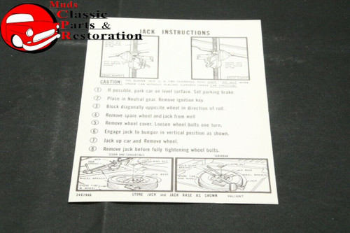 66 Valiant Jack Instructions Decal Mopar Part # 2467986