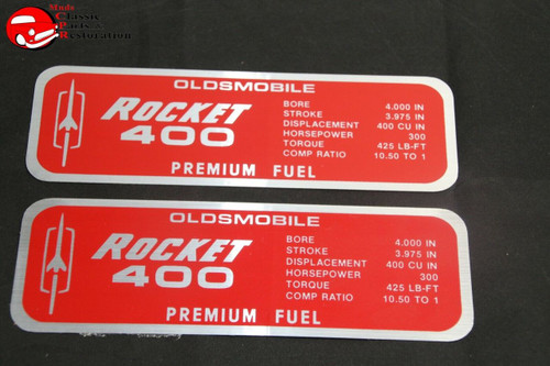 67 Oldsmobile Turnpike Cruiser 400 Valve Cover Decals Pair