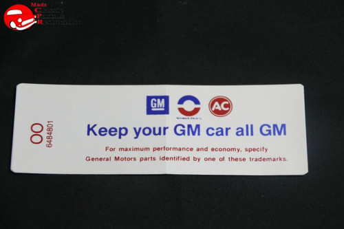 70 Oldsmobile V8-2V Keep Your Gm All Gm Air Cleaner Decal