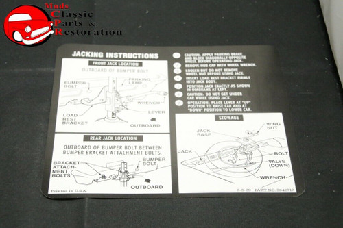 70 Nova Regular Wheel Jack Instructions Decal Gm Part # 3949717