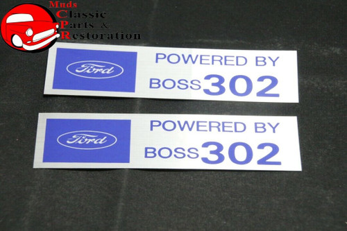 Ford "Powered By Boss 302" Valve Cover Decals Pair Aftermarket W/Ford License
