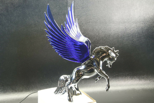 Flying Stallion 40'S 50'S Hood Ornament Custom Hot Rod Truck Blue Wings