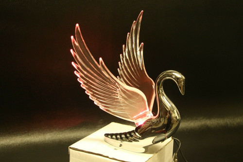 Flying Swan 40'S 50'S Hood Ornament Custom Hot Rod Truck Clear Wings Pink Light