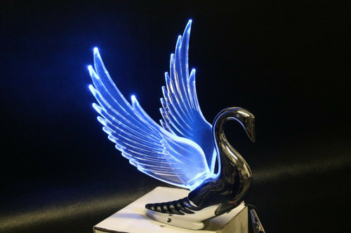 Flying Swan 40'S 50'S Hood Ornament Custom Hot Rod Truck Clear Wings Blue Led