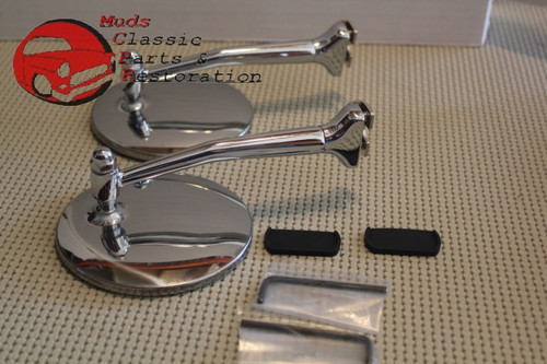 Vintage Car Truck Custom 4" Convex Peep Mirrors Straight Arm Pair Chevy Ford