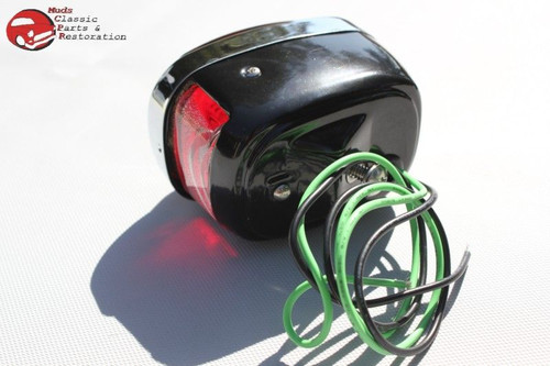 Vintage Chevy Tail Lights Lamp Housings Black Stainless Rim Right Left Pair