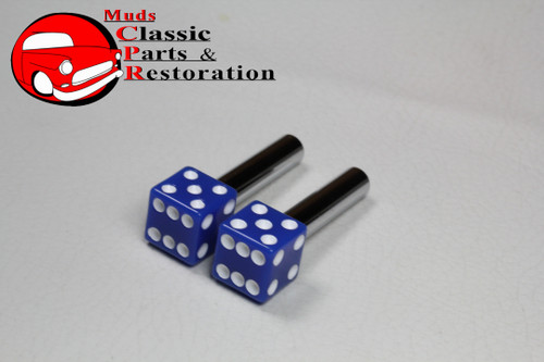 Blue Dice White Dots Door Lock Latch Knobs Custom Truck Hot Rat Street Rod Pair