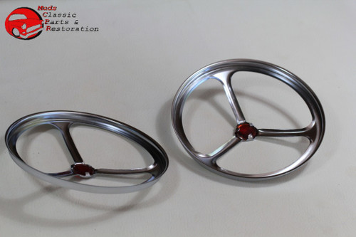 Custom Headlight 5 3/4" Lucas Tri Bar Red Dot Dual Lamp Trim Covers Pair Chevy