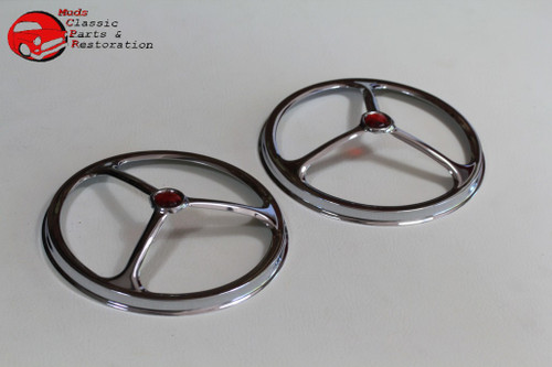 Custom Headlight 5 3/4" Lucas Tri Bar Red Dot Dual Lamp Trim Covers Set Chevy