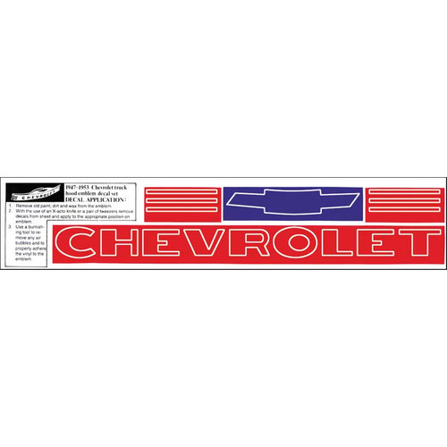 1947 48 49 50 51 52 1953 Chevrolet Truck Pickup Hood Emblem Decal Red Lettering