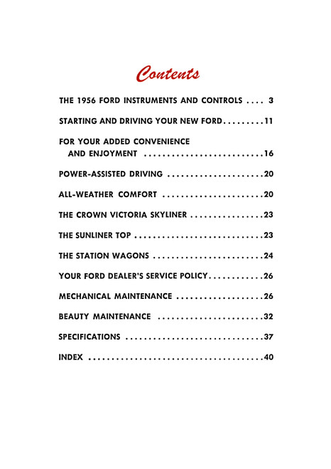 1956 Ford Passenger Car Fairlane Customline Victoria Paper Owners Color Manual