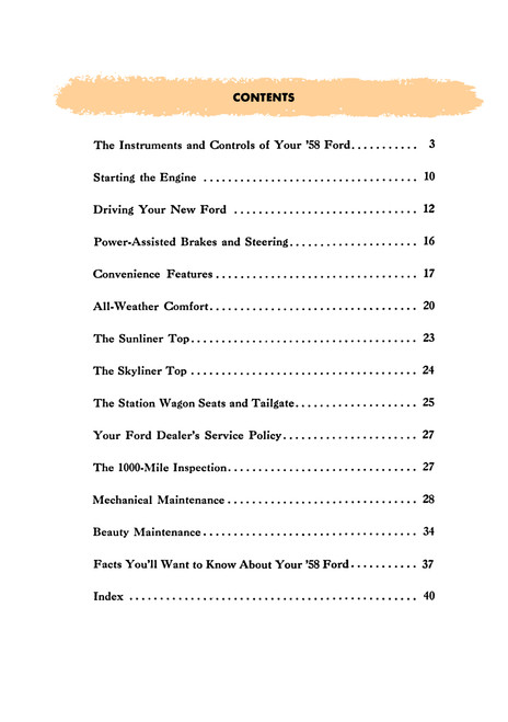 1958 Ford Passenger Car Fairlane Country Sedan Victoria Paper Color Owner Manual
