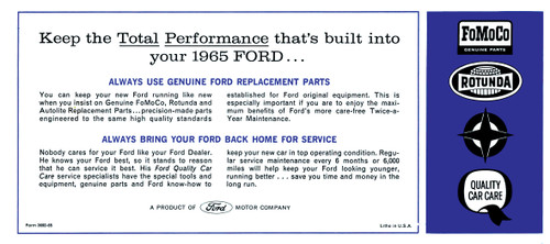 1965 Ford Passenger Car LTD Ranch Wagon Galaxie Custom Paper Owners Color Manual