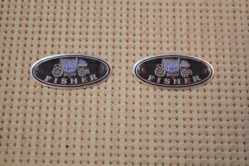 "Body By Fisher" Aluminum Door Sill Scuff Step Plate Emblems Decals Pair