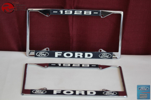 1928 Ford Car Pick Up Truck Front Rear License Plate Holder Chrome Frames New