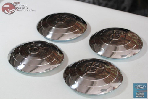 1933 Ford Passenger Car Pickup Truck Stainless Steel Hub Cap Set V8 Script New