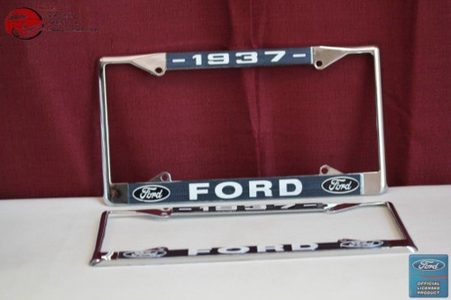 1937 Ford Car Pick Up Truck Front Rear License Plate Holder Chrome Frames New