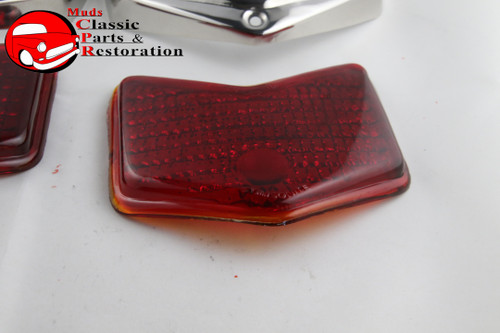 1940 Ford Rear Red Glass Tail Lamp Light Lens Bezels Right Left Hand 4 Piece Set 1940 Ford Rear Red Glass Tail Lamp Light Lens Bezels Right Left Hand 4 Piece Set