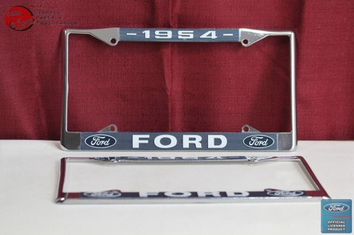 1954 Ford Car Pick Up Truck Front Rear License Plate Holder Chrome Frames New