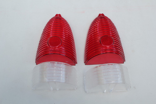 1955 Chevy Tail Lamp Backup Light Lenses Stainless Divider Straps Chrome Bezels
