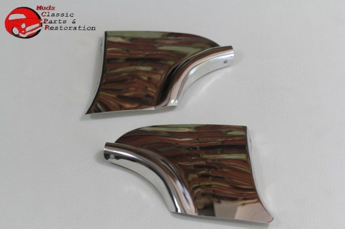 1956 Chevy Rear Fender Skirt Trim Stainless Steel Scuff Pads Pair New