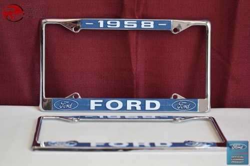 1958 Ford Car Pick Up Truck Front Rear License Plate Holder Chrome Frames New