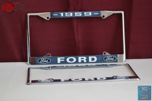 1959 Ford Car Pick Up Truck Front Rear License Plate Holder Chrome Frames New