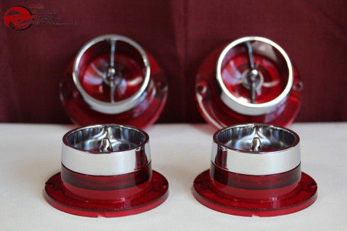 1963 Impala Fullsize Chevy Rear Tail Lamp Light Lenses Chrome Rim Trim Set Of 4