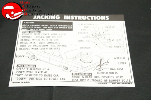 1966 Chevy Ii/Nova Sedan & Hardtop Spare Tire Jack Instructions Decal Gm#3887642